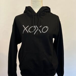 WLSS021 LA Pop Art Women’s XOXO Black Hoodie With Kangaroo Pocket Size Small